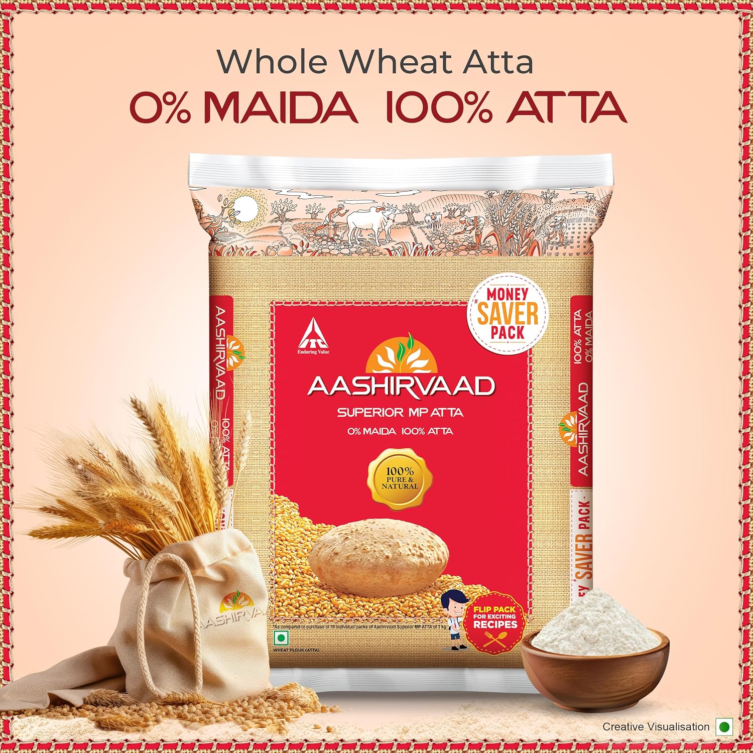 Aashirvaad Superior MP Atta, 10kg, Wheat Flour - View 3