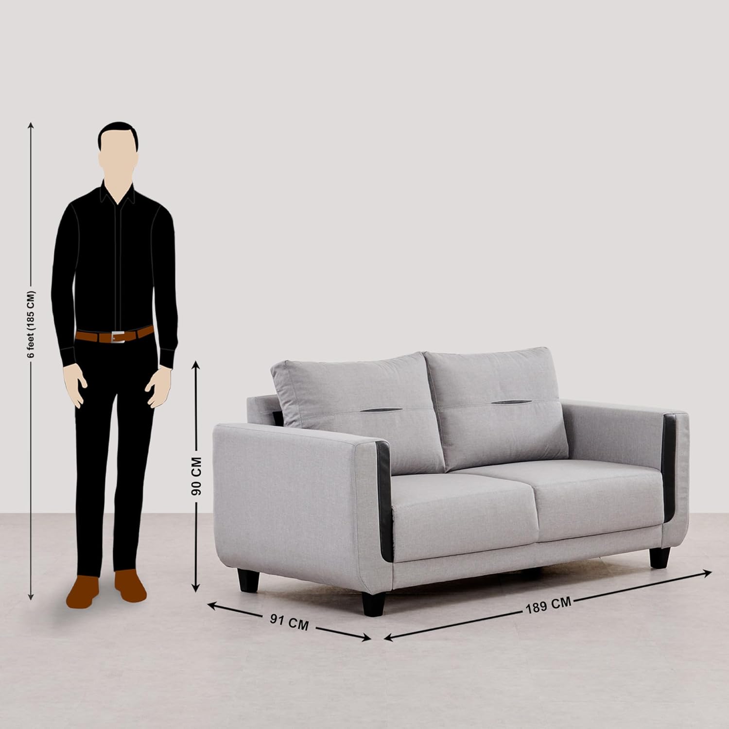 Home Centre 3 Seater Berry Fabric Sofa|Fabric Sofa for Living Room|(Grey)|2 Year Warranty - View 3