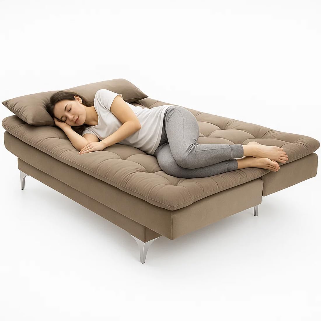 FURNY Eagel 3 Seater Fabric Sofa Cum Bed Set with 2 Cushions, Best Fit for Indian Homes, Living Rooms, Offices with 3 Year Warranty (Beige Color) - View 4