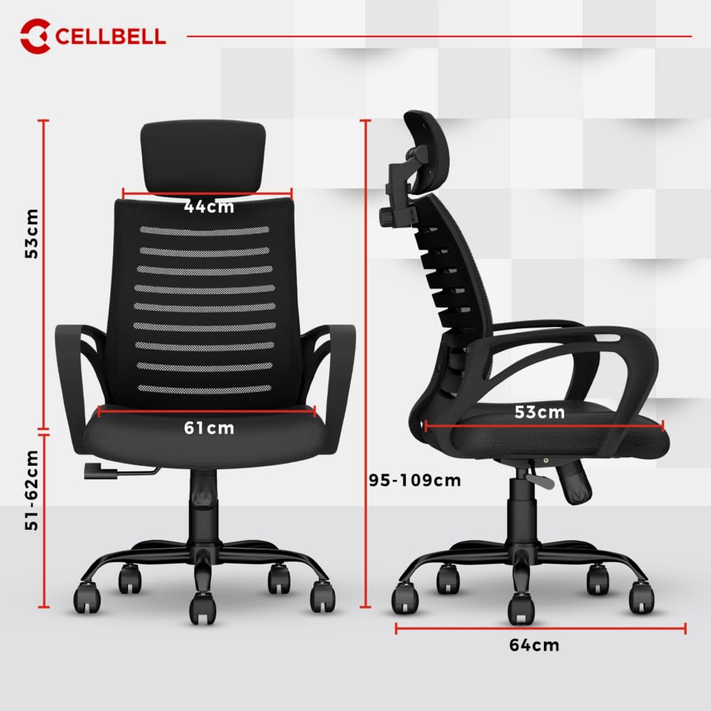 Office Chair - Adjustable Seat Height, Sturdy Metal Base, Revolving Study & Computer Chair for Work from Home, Black - View 2