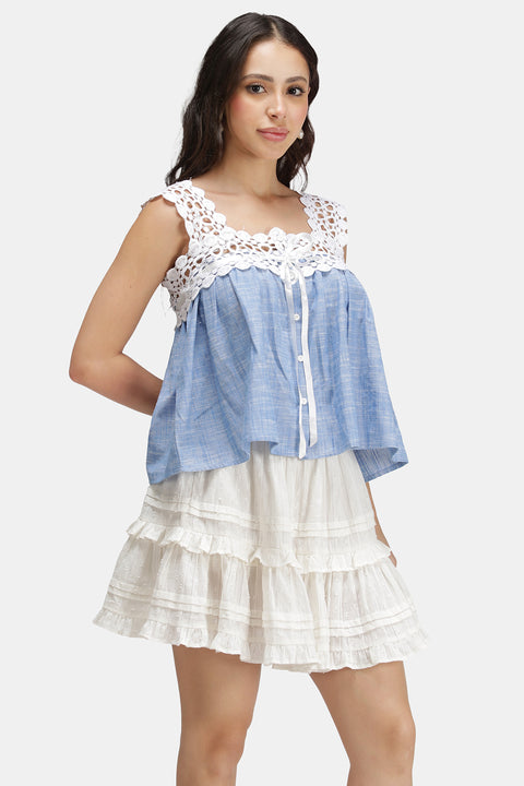 Imani 100% Cotton Lace Neck Baby Doll Top - View 5